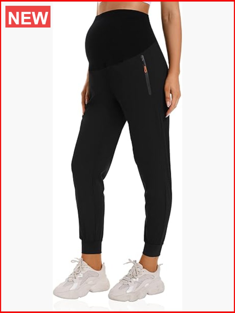 Maternity Joggers Quick Dry Zipper Pockets Scrub Pants Pregnancy Sweatpants